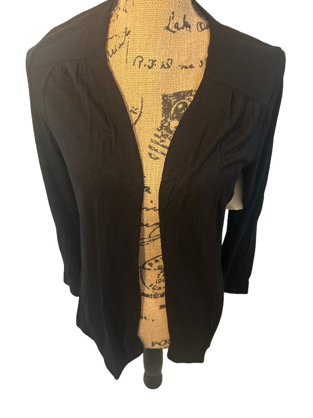 Coldwater Creek Womens Black Shirred Open Front Cardigan Sweater Size Small NWT